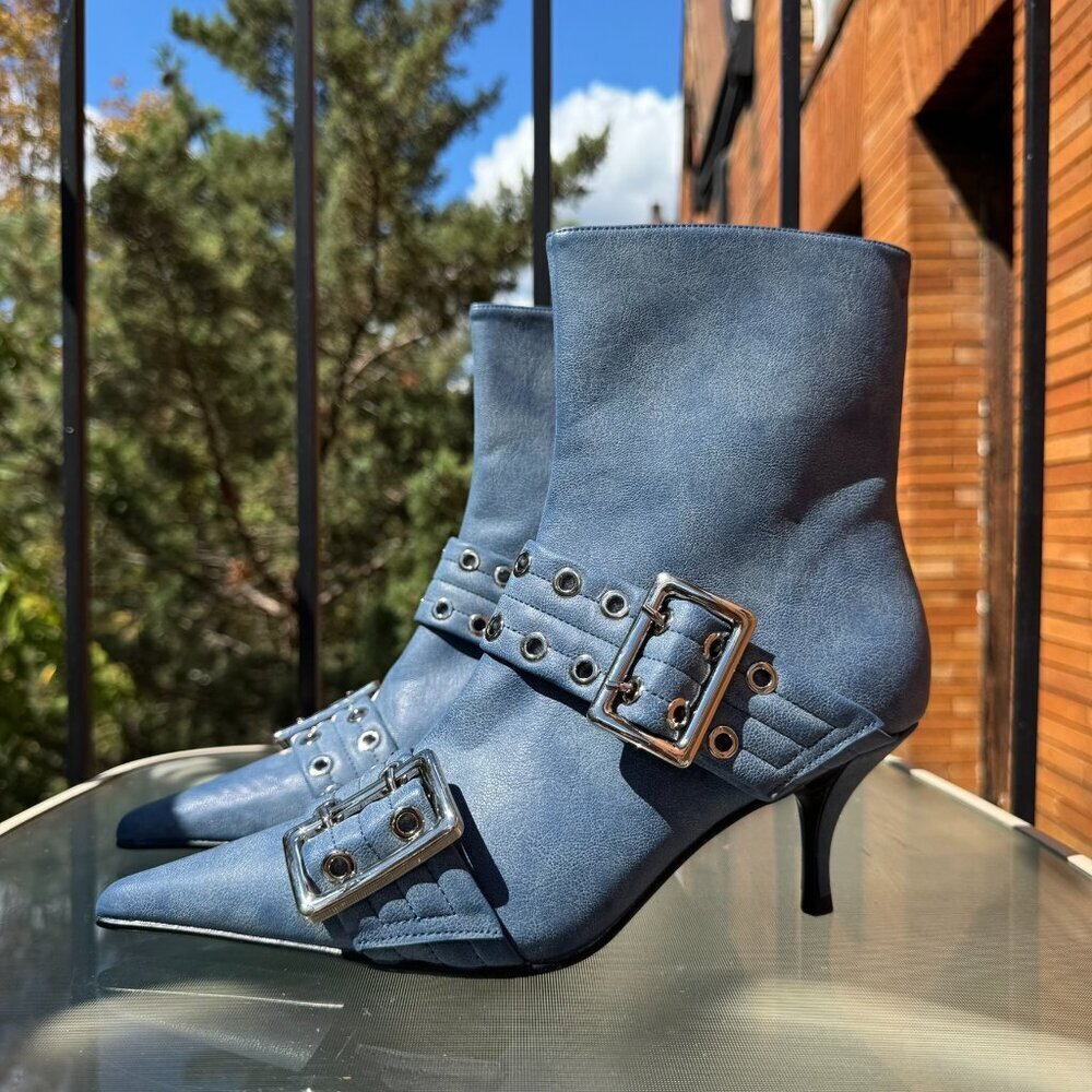 New Jeffrey Campbell Deja Vu Ankle Boots Blue Silver Womens Size 8